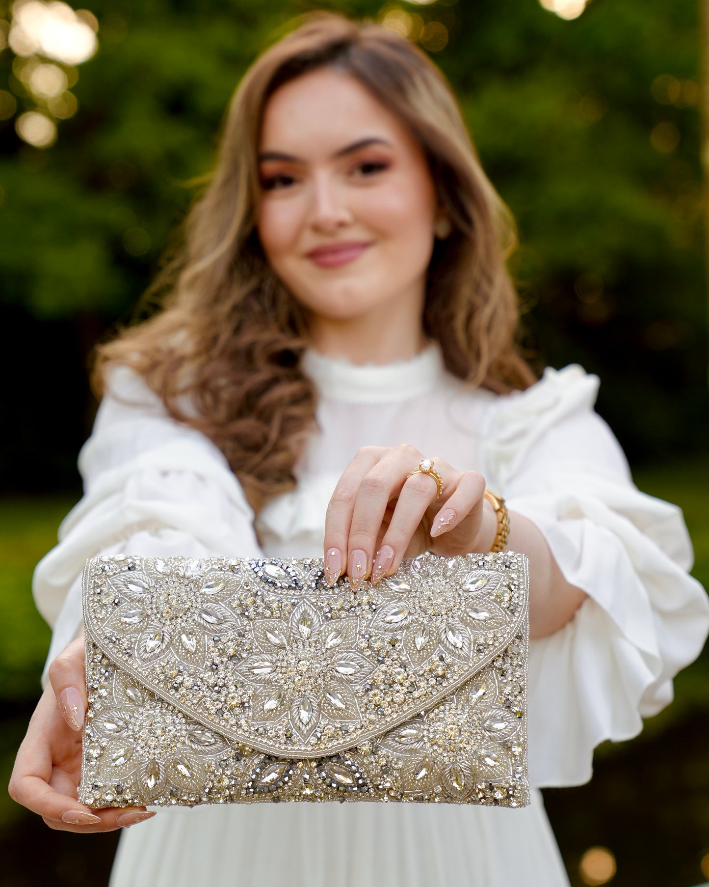 Selene - Silver Crystal Clutch