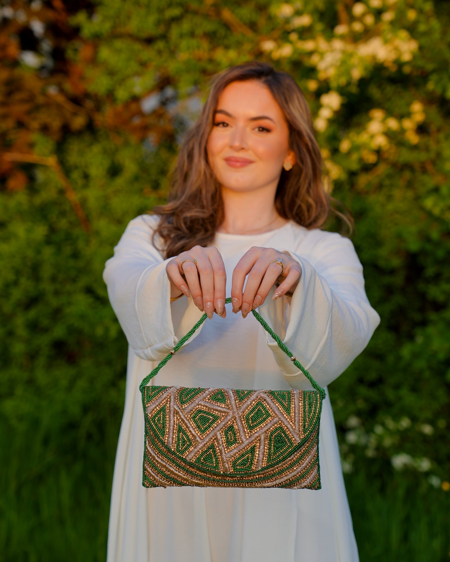 Esmerée - Green & Gold Beaded Clutch