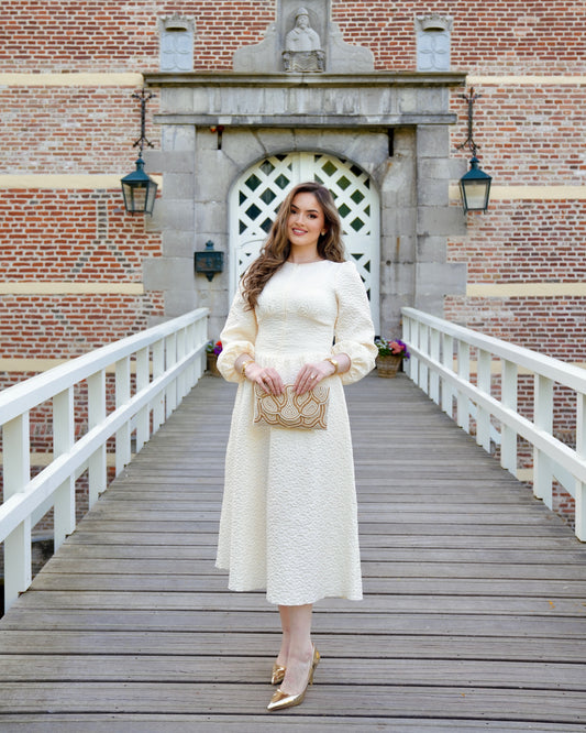 Valeria - White & Gold Crystal Clutch