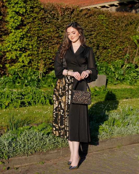 Night Sky - Black & Gold Top Handle Crystal Bag