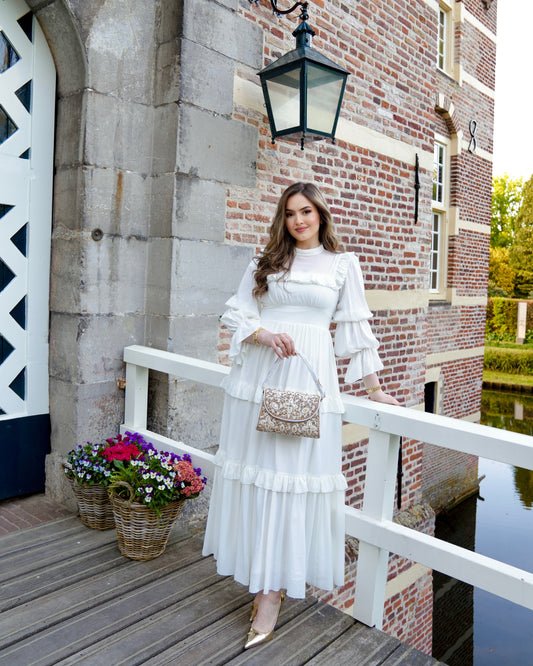 Bianca - White & Gold Cyrstal Top Handle Bag