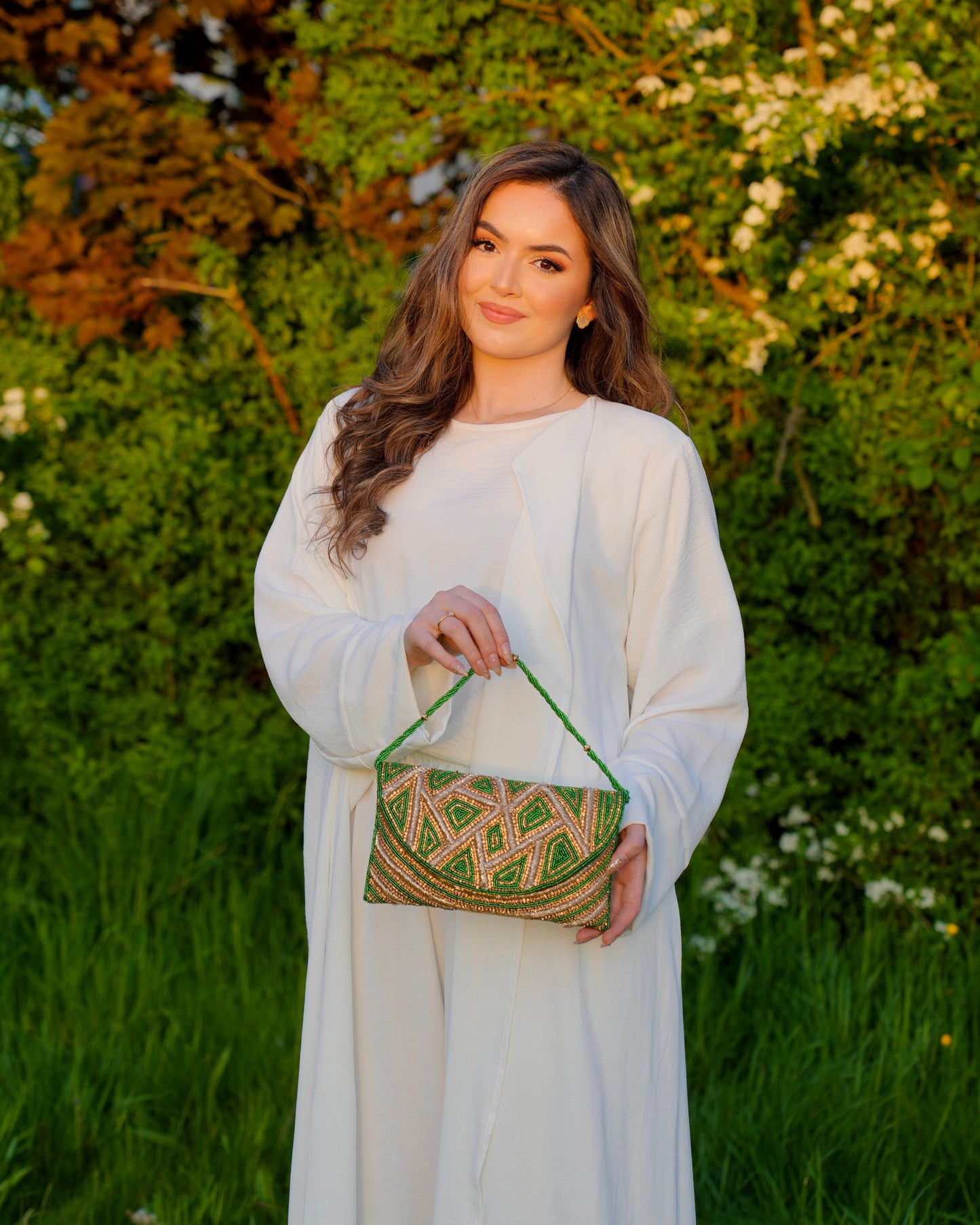Esmerée - Green & Gold Beaded Clutch