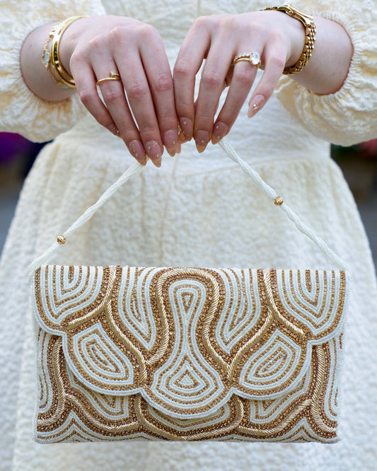 Valeria - White & Gold Crystal Clutch