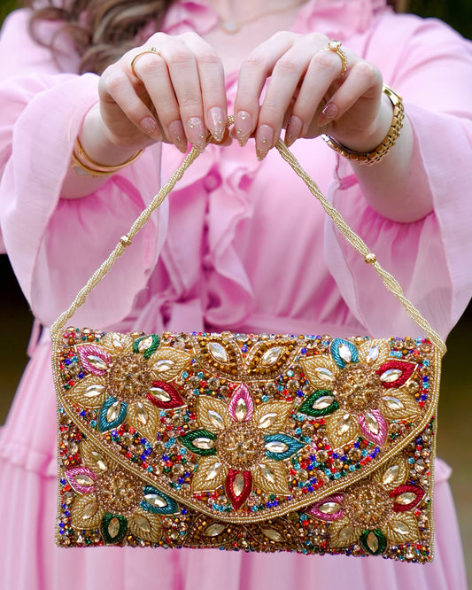 Iris - Colorful Gold Crystal Clutch