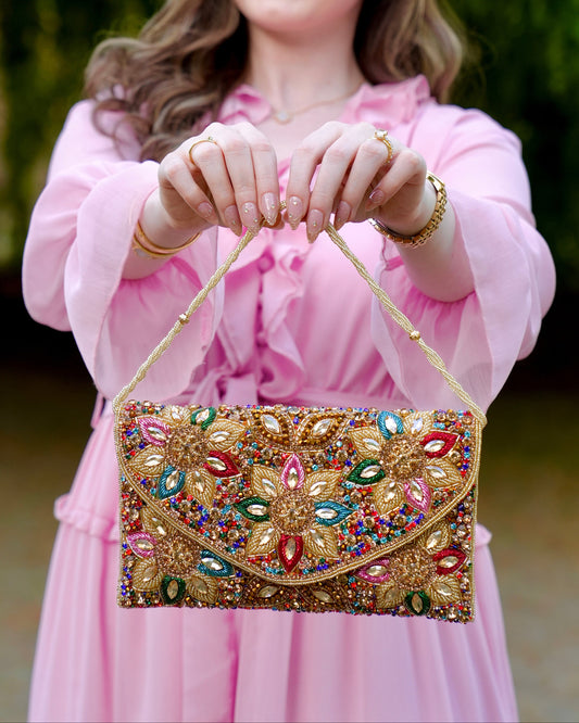 Iris - Colorful Gold Crystal Clutch