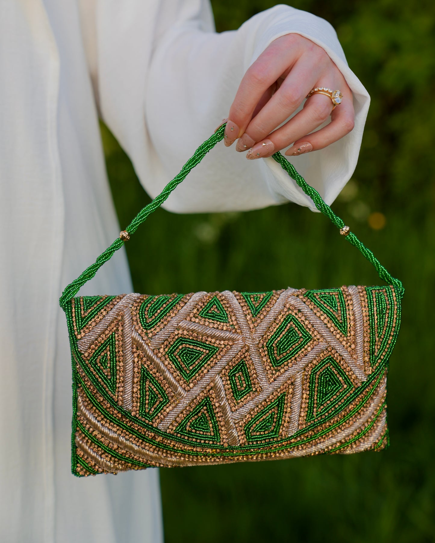 Esmerée - Green & Gold Beaded Clutch