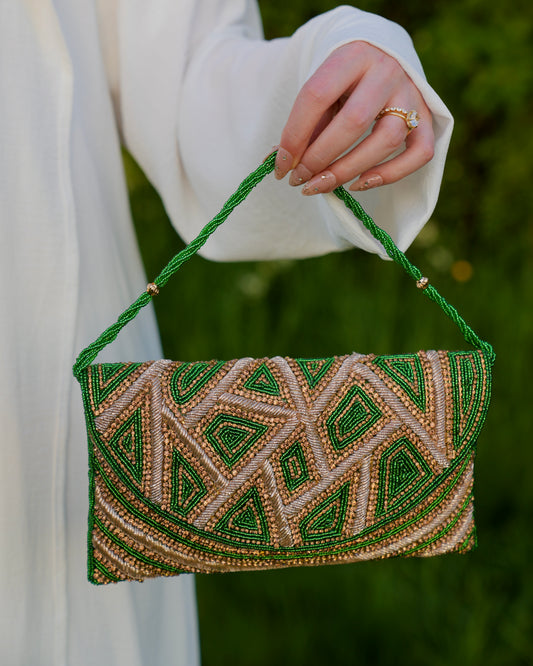 Esmerée - Green & Gold Beaded Clutch